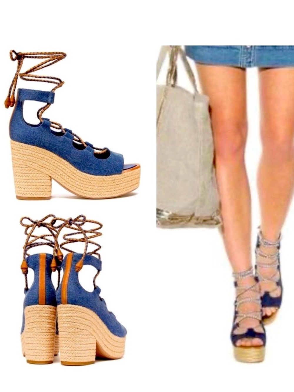 Tory Burch Positano Blue Denim Lace-Up Sandal